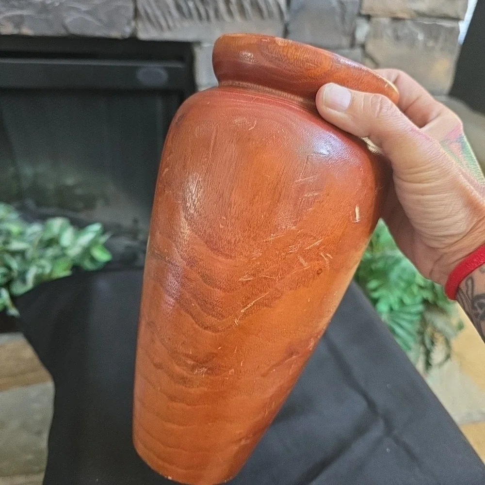 Vintage Hand Made Wooden Vase Approx 10.25 High